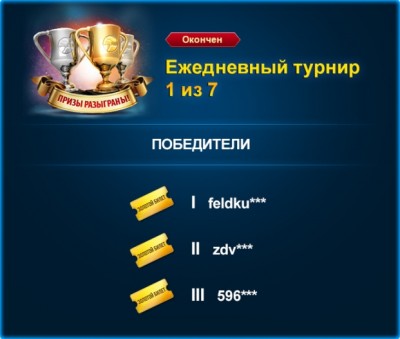 ﻿В онлайн казино Вулкан ежедневный турнир 1 из 7 выбрал трех лидеров